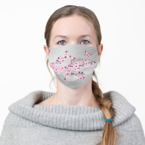 Pink Cherry Blossoms Butterfly Adult Cloth Face Mask