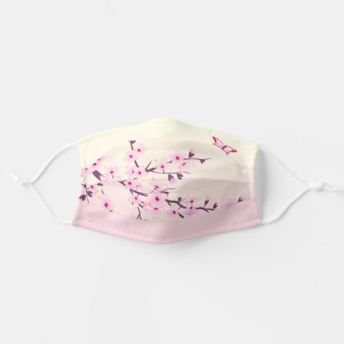 Pink Cherry Blossoms Butterfly Adult Cloth Face Mask