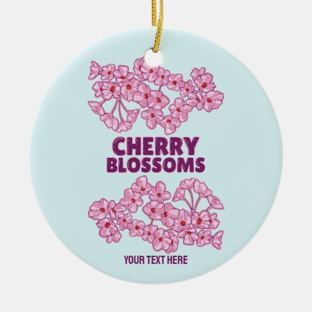 Pink cherry blossoms ceramic ornament (Front)
