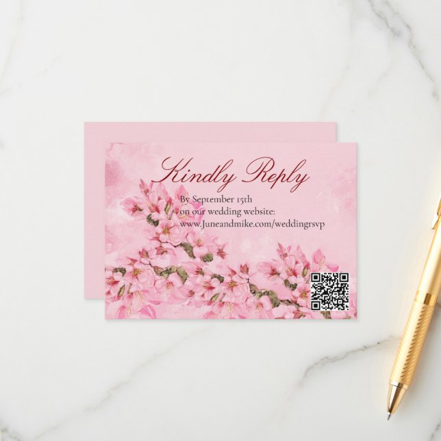 Pink Cherry Blossoms  Enclosure Card (Front/Back In Situ)