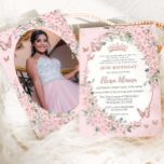 Pink Cherry Blossoms Floral 18th Birthday Photo Invitation<br><div class="desc">Personalize this chic cherry blossoms floral 18th birthday photo invitation easily and quickly. Simply click the customize it further button to edit the texts,  change fonts and fonts colors. Featuring pretty cherry blossoms flowers and pink and rose gold butterflies. Matching items available in store. (c) Somerset Fine Paperie</div>