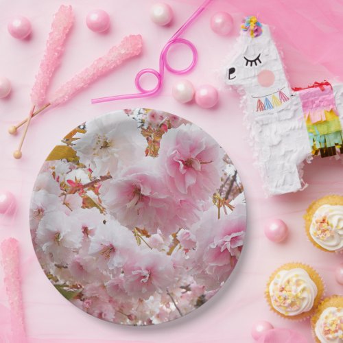 Pink Cherry Blossoms Floral Paper Plates