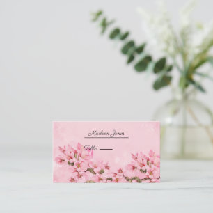 Pink Cherry Blossoms Floral Place Card