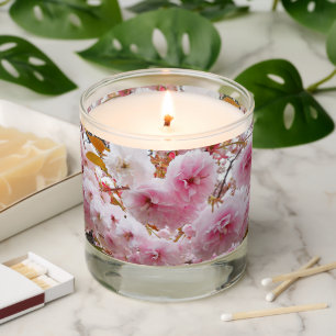 Pink Cherry Blossoms Floral Scented Candle