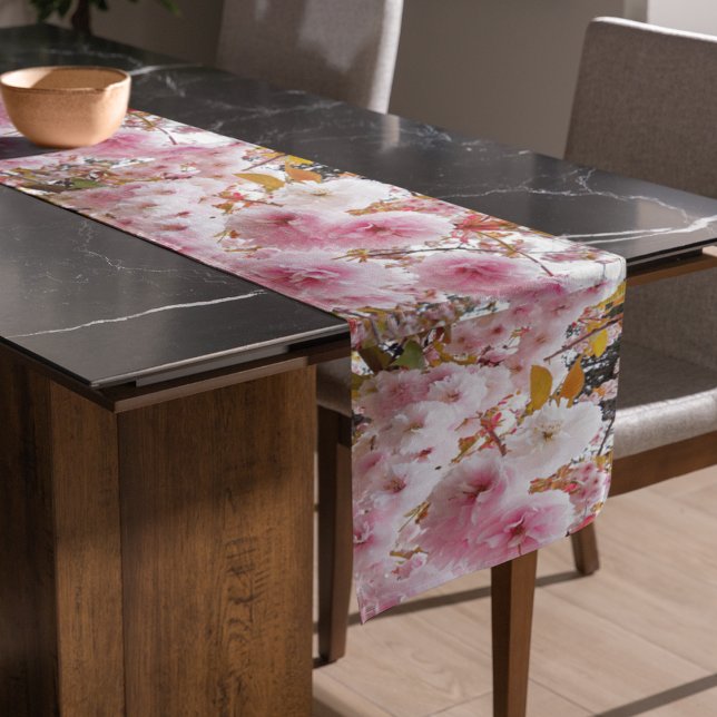 Pink Cherry Blossoms Floral Short Table Runner (In Situ)