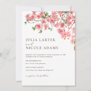 Pink Cherry Blossoms Floral Shower Wedding Invitation