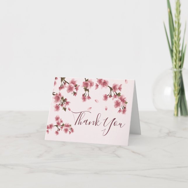 Pink Cherry Blossoms Floral Thank You Card (Front)