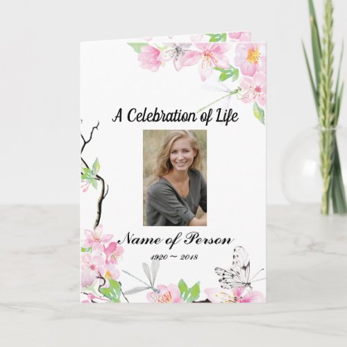 Pink Cherry Blossoms Funeral Program