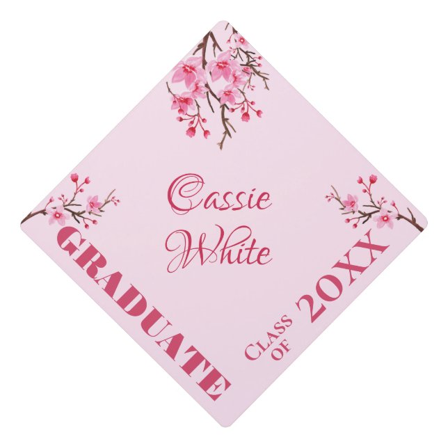 Pink Cherry Blossoms  Graduation Cap Topper (Front)