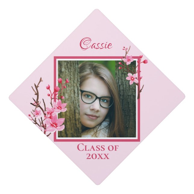 Pink Cherry Blossoms Graduation   Cap Topper (Front)