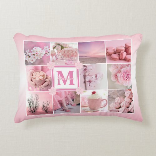 Pink Cherry Blossoms Instagram Photo Grid Sakura Accent Pillow