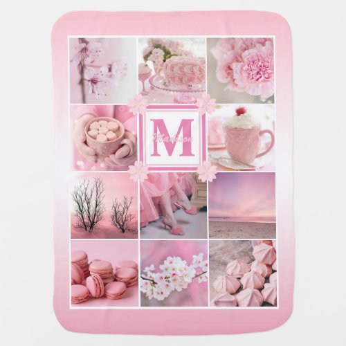 Pink Cherry Blossoms Instagram Photo Grid Sakura Baby Blanket