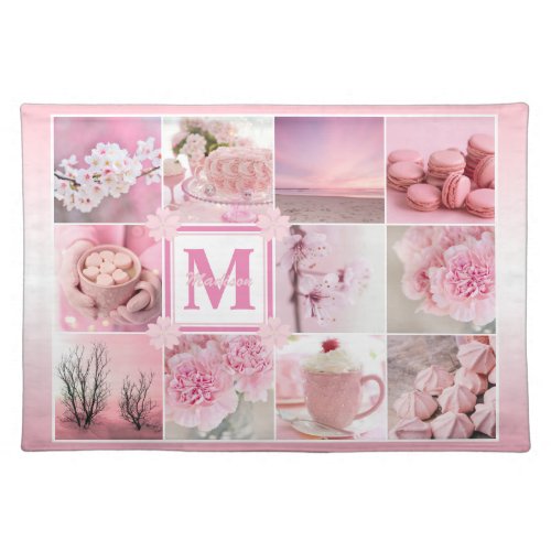 Pink Cherry Blossoms Instagram Photo Grid Sakura Cloth Placemat