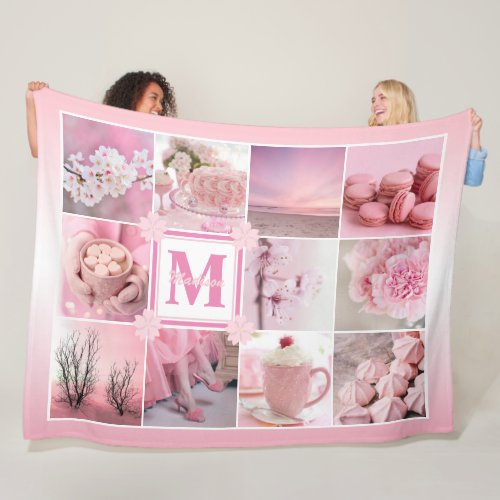 Pink Cherry Blossoms Instagram Photo Grid Sakura Fleece Blanket