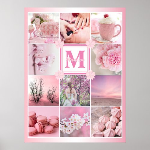 Pink Cherry Blossoms Instagram Photo Grid Sakura Poster