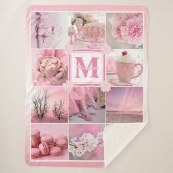 Pink Cherry Blossoms Instagram Photo Grid Sakura Sherpa Blanket by BCMonogramMe at Zazzle