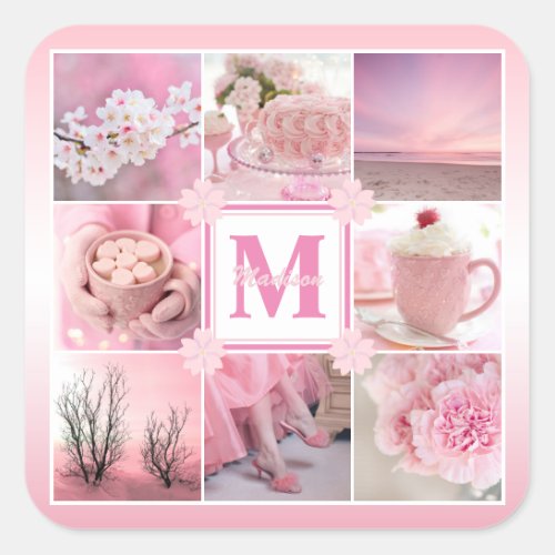 Pink Cherry Blossoms Instagram Photo Grid Sakura Square Sticker