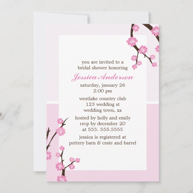 Pink Cherry Blossoms Invitation (Front)