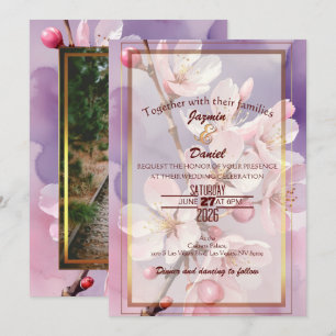 Pink Cherry Blossoms/ Lavender Photo Box  Invitation