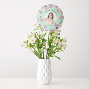 Pink Cherry Blossoms, Mint Green, Photo Balloon