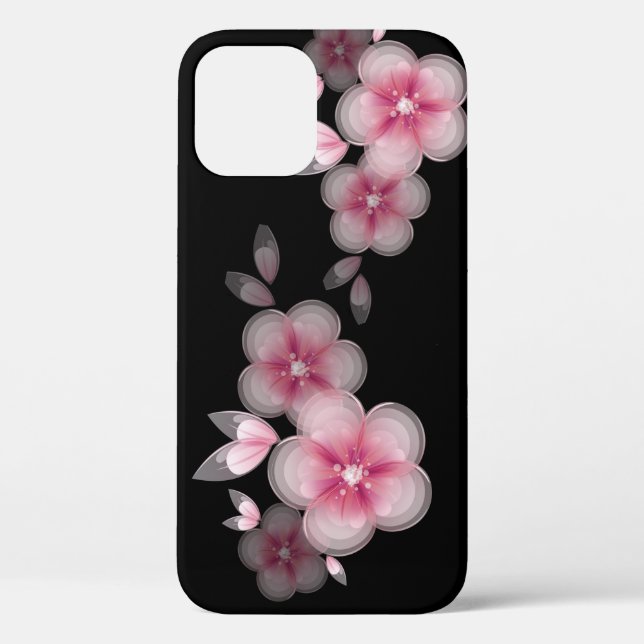 pink cherry blossoms on black Case-Mate iPhone case (Back)