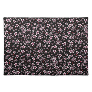 Pink Cherry Blossoms On Black Cloth Placemat
