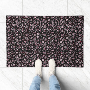 Pink Cherry Blossoms On Black Doormat
