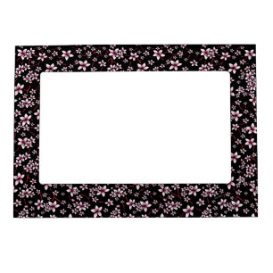 Pink Cherry Blossoms On Black Magnetic Frame