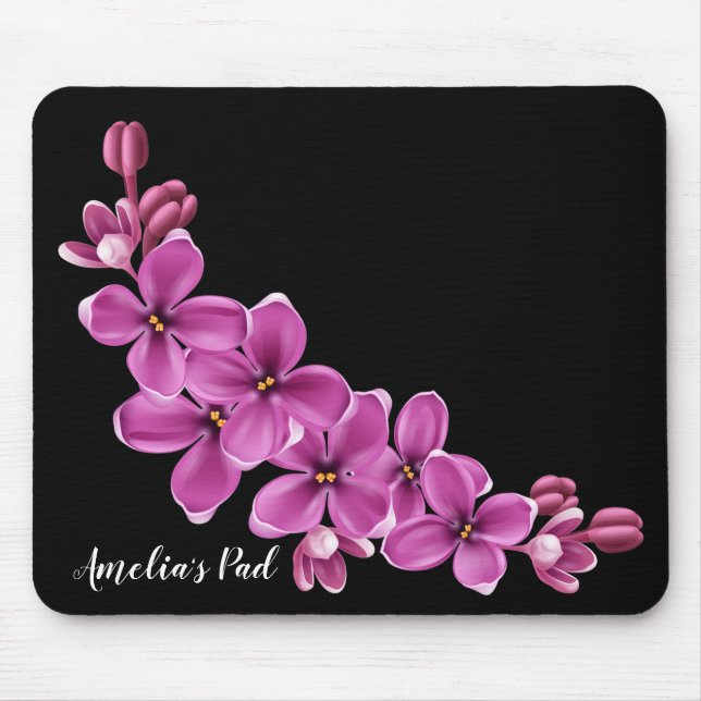 Pink Cherry Blossoms on Black Mouse Pad (Front)
