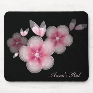 Pink Cherry Blossoms On Black Mouse Pad