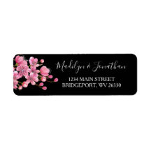 Pink Cherry Blossoms On Black Return Address