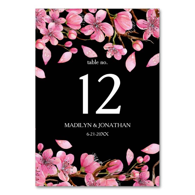 Pink Cherry Blossoms On Black Table Number (Front)