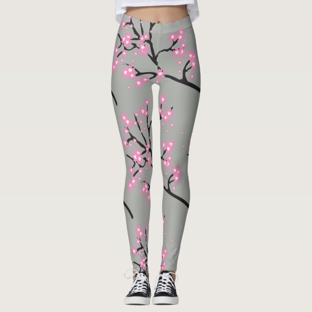 Pink Cherry Blossoms on Branches Leggings (Front)