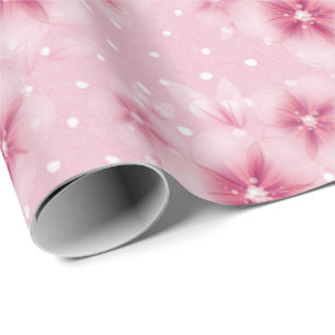 Pink Cherry Blossoms on Dots Wrapping Paper