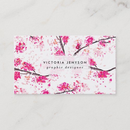 Pink cherry blossoms Oriental Sakura watercolor Business Card