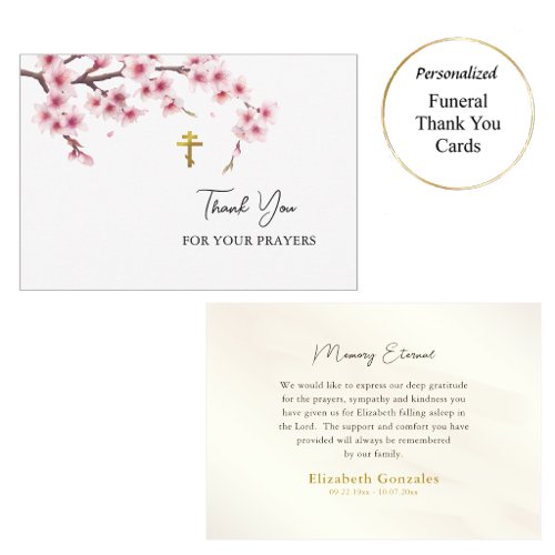 Pink Cherry Blossoms Orthodox Christian Funeral    Thank You Card
