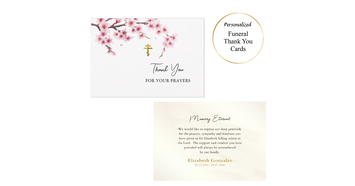 Pink Cherry Blossoms Orthodox Christian Funeral Thank You Card | Zazzle