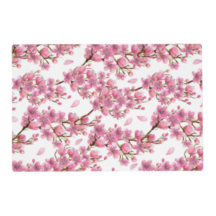 Pink Cherry Blossoms Pattern Laminated Paper Placemat