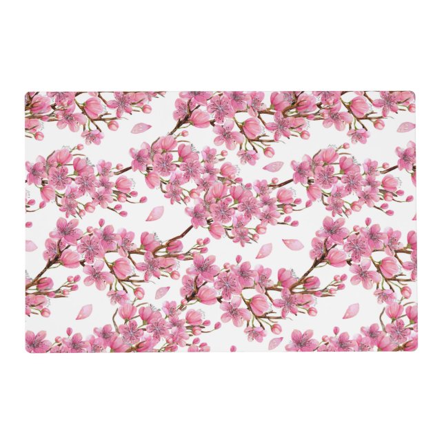 Pink Cherry Blossoms Pattern Laminated Paper Placemat (Front)