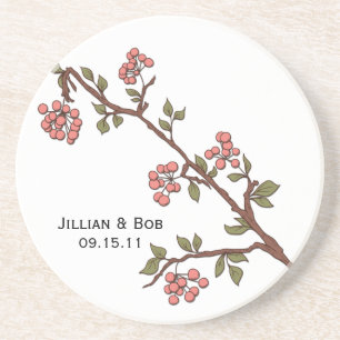 Pink Cherry Blossoms Personalized Coaster