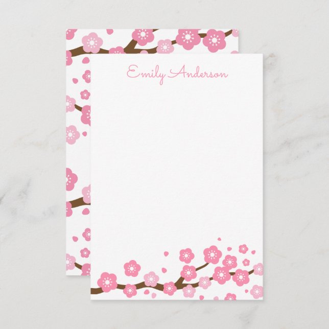 Pink Cherry Blossoms Personalized Note Cards (Front/Back)