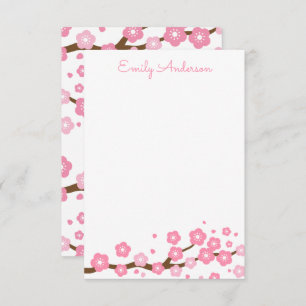 Pink Cherry Blossoms Personalized Note Cards