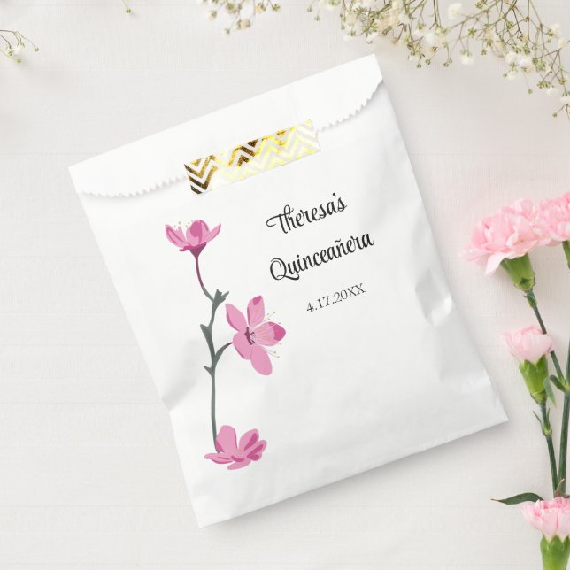 Pink Cherry Blossoms Personalized Quinceanera Favor Bag (Sealed)