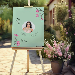 Pink Cherry Blossoms Photo Signatures Poster