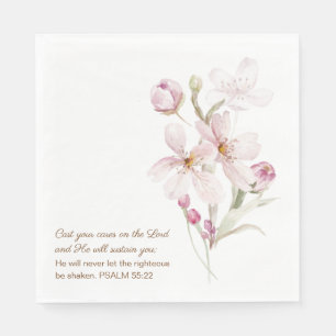 Pink Cherry Blossoms Psalm 55:22 Napkins