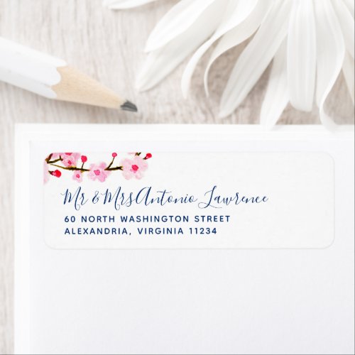 Pink Cherry Blossoms Return Address Label