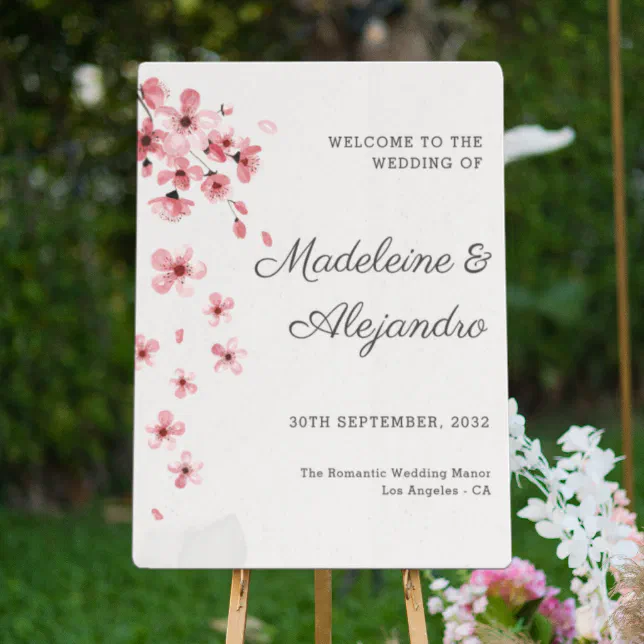 Pink Cherry Blossoms Romantic Wedding Welcome Foam Board | Zazzle