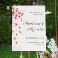 Pink Cherry Blossoms romantic wedding welcome