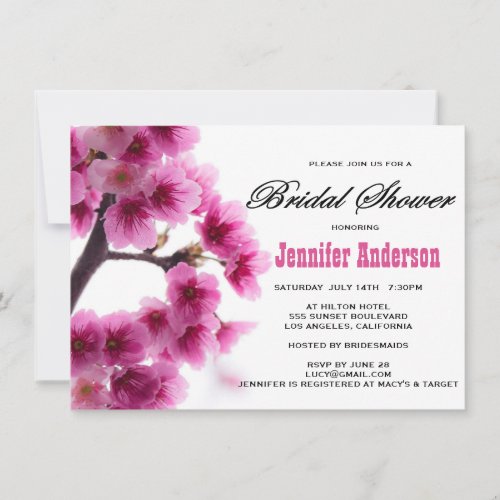 Pink Cherry Blossoms Sakura Bridal Shower Wedding Invitation