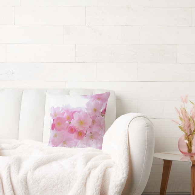 Pink cherry blossoms Sakura floral Throw Pillow (Couch)